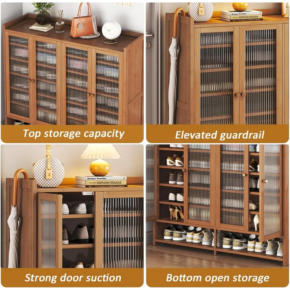 Scarpiera in bambù a 8 livelli con ante - Organizer indipendente per scarpe da ingresso