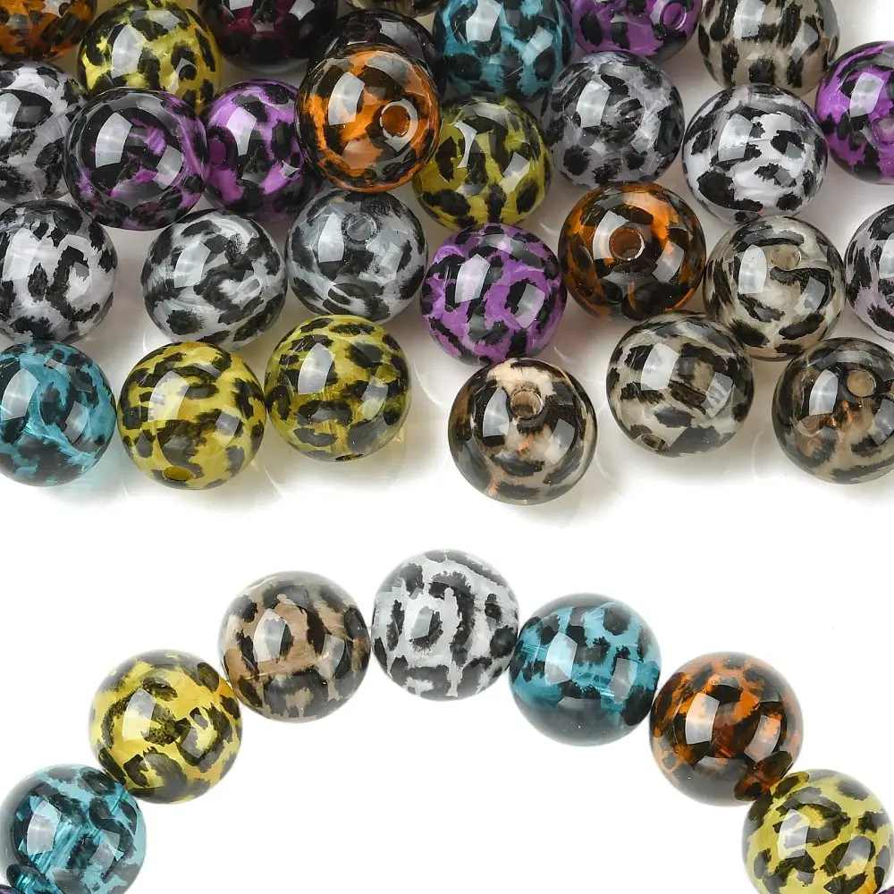 40pcs Round Acrylic Leopard Print Beads 15.5mm Loose Spacer Beads Multicolor for DIY Bracelet Crafts Necklace Jewelry Decor