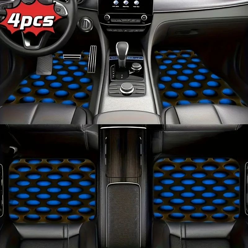 

4pcs Universal Fit Abstract Blue Design Car Floor Mats - Suitable For Front And Rear Seats, Car Interior Accessories, Ideal For