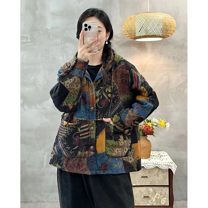 Masss Wasss Coreano Inverno 2025 Stampato Con Cappuccio Caldo Parka Donna Vintage Per Il Tempo Libero Classico Trapuntato Jeackets Addensare Cappotti di Moda