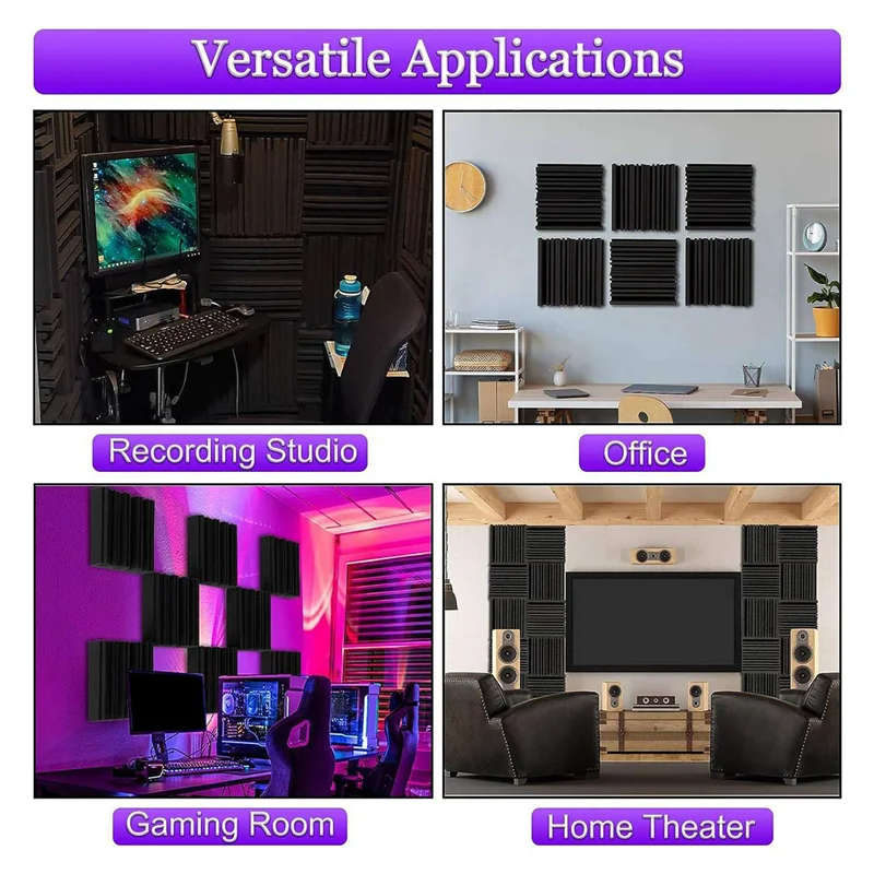 

ABKV-18Pcs Self-Adhesive Acoustic Foam Panels,12 X 12 X 2 Inches Sound Absorbing Foam,Recording Studio Sound Proof Foam Black