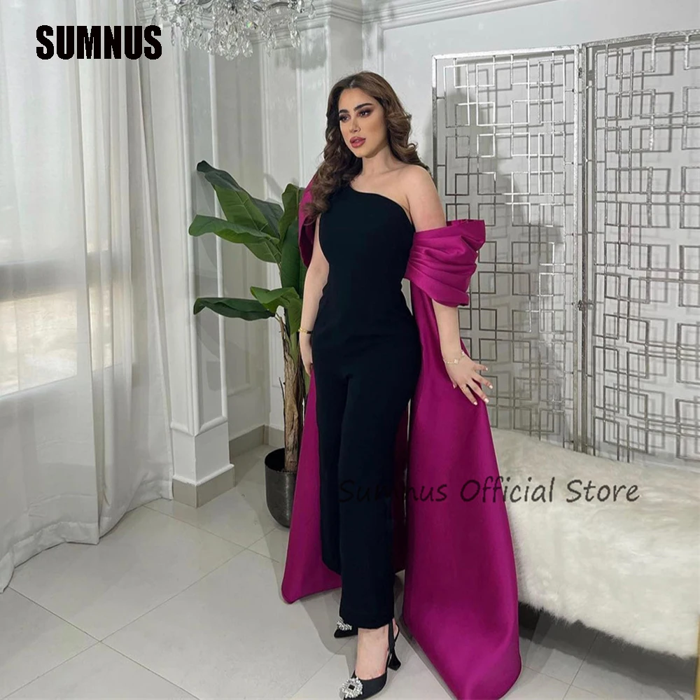 

SUMNUS Simple Mermaid Purple Saudi Arabic Evening Dresses One Shoulder Ankle Length Prom Gowns Long Formal Party Dress Off Sexy