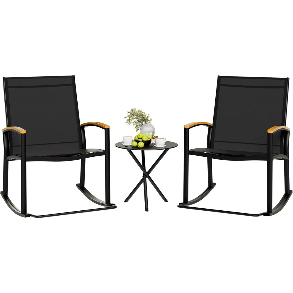 

3 Piece Outdoor Rocking Bistro Set, Textilene Fabric Small Patio Furniture Set, Front Porch Rocker Chairs Conversation Set with