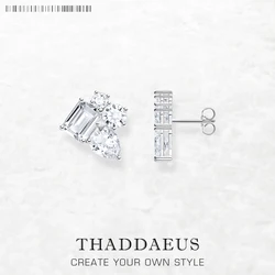 White Stone Geometric Ear Stud Glamorous Jewerly For Women Wedding Romantic Gift In 925 Sterling Silver