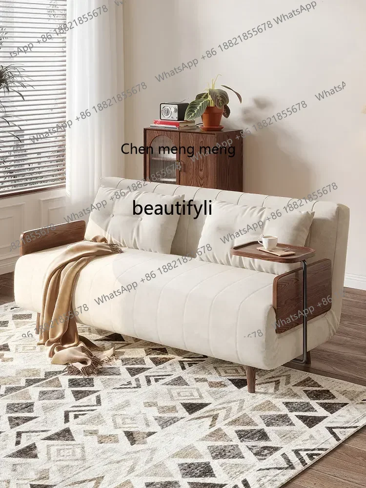 D178 Y zq Faux Leather Sofa Bed Foldable Dual-Purpose Living Room Multi-Functional Sofa Japanese Log Single