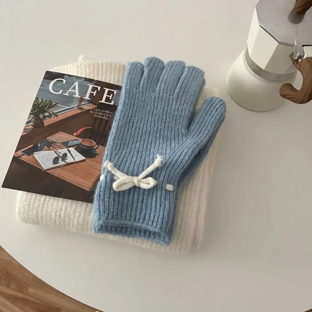 الكرتون الكورية نمط القوس الرباط قبعة لطيف لينة الصوف Bowknot وشاح يندبروف سميكة قفازات الشتاء التزلج #5