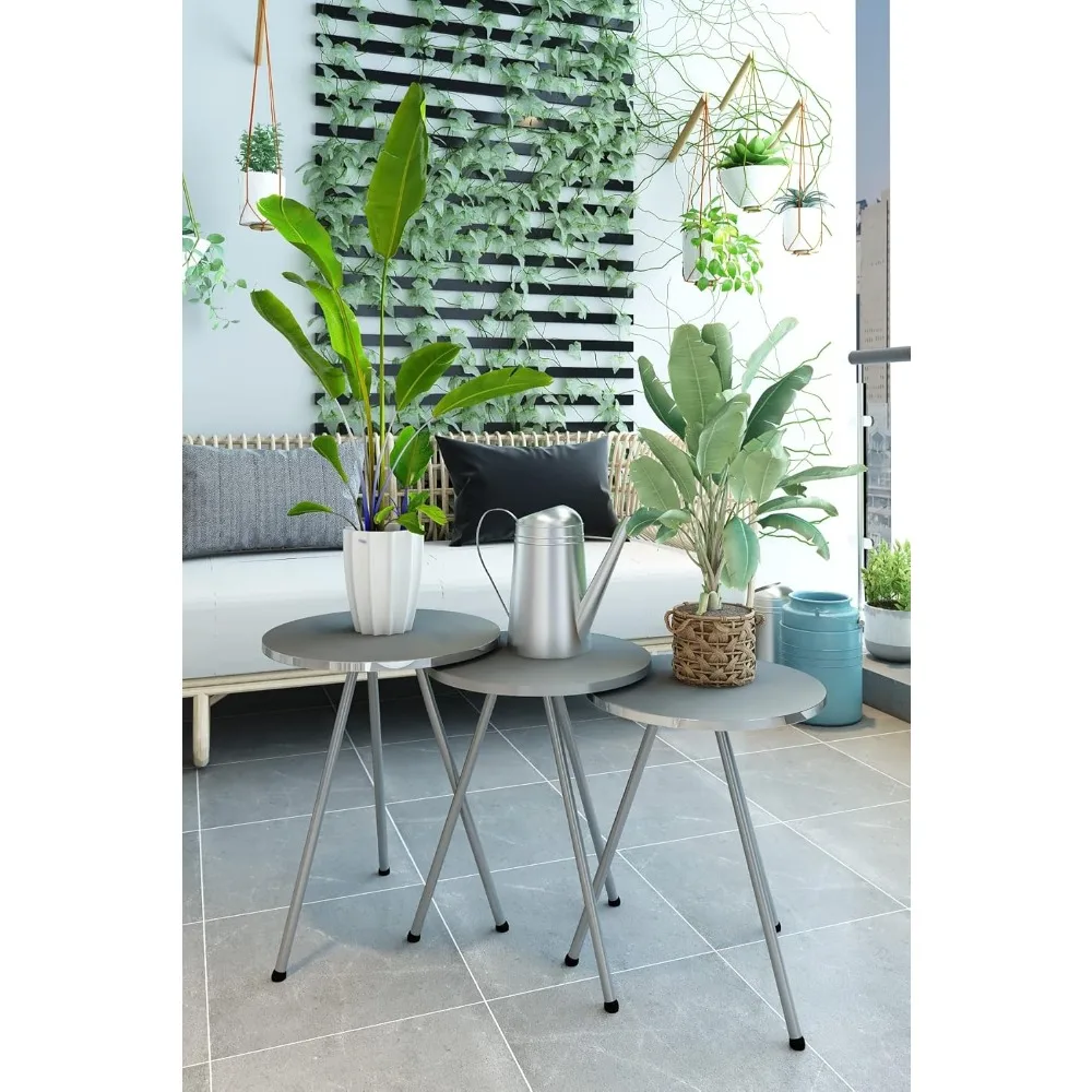 طاولات متداخلة مستديرة مكونة من 3 قطع - طاولات قهوة مدمجة قابلة للتكديس للمساحات الصغيرة، مثالية لغرف المعيشة وغرف النوم #5