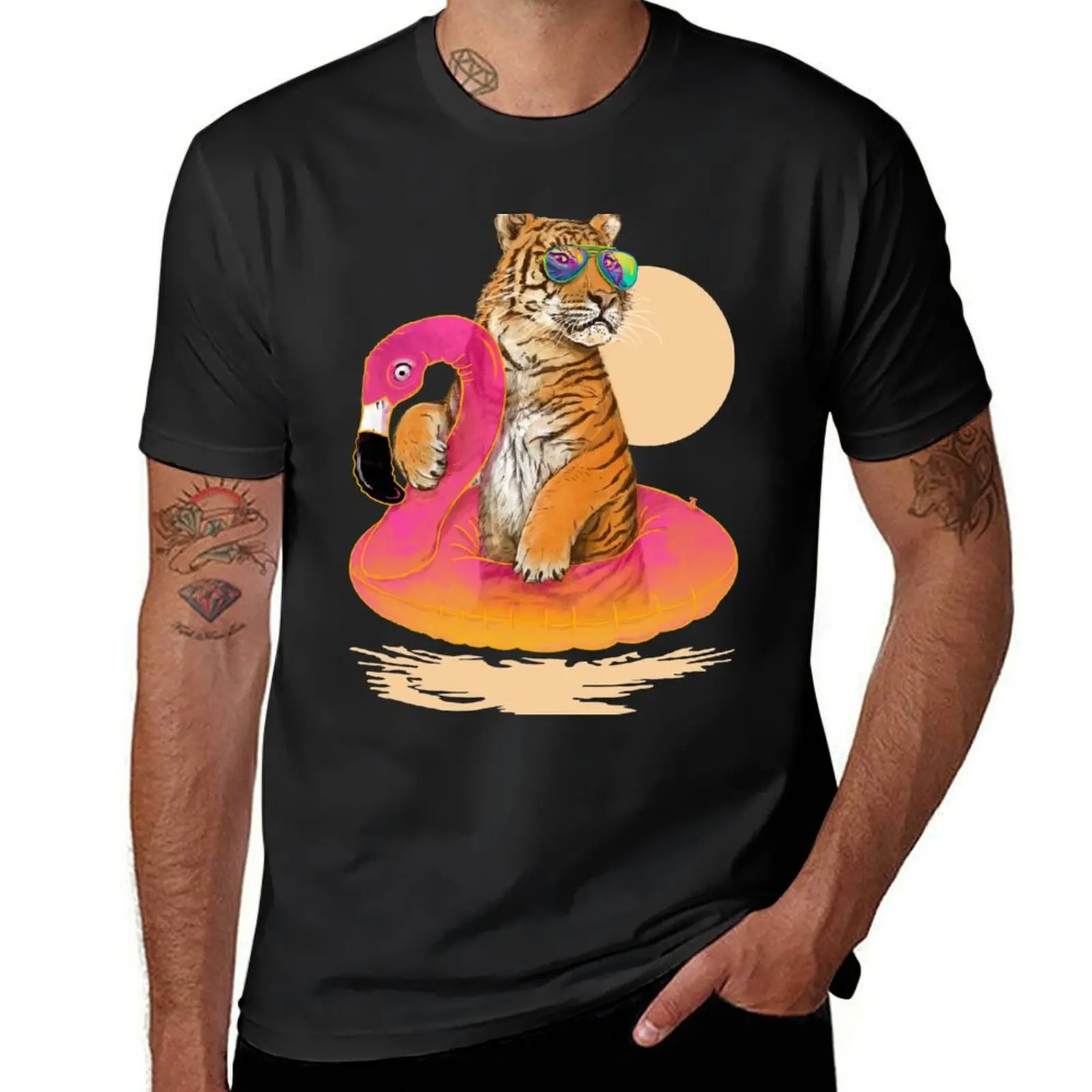 

Chillin, Flamingo Tiger T-Shirt quick drying Short sleeve tee blacks cute clothes oversized t shirt men