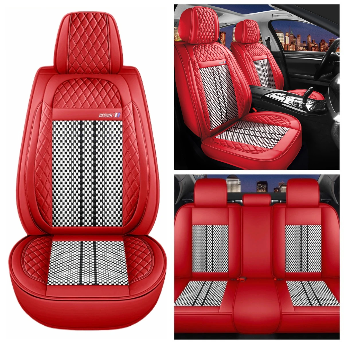 

3D Diamond Pattern Car Seat Covers PU Leather Ice Silk Fabric Full Wrap Soft Breathable Wear Resistant Universal Fit