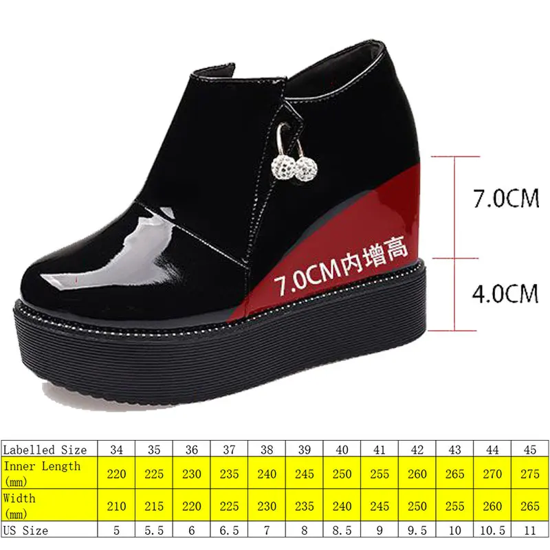 Fujin 11cm Microfiber Patent Platform Wedge Winter Women Shoes Hidden Heels Ladies Ankle Boots Winter Plush Autumn Spring Boots