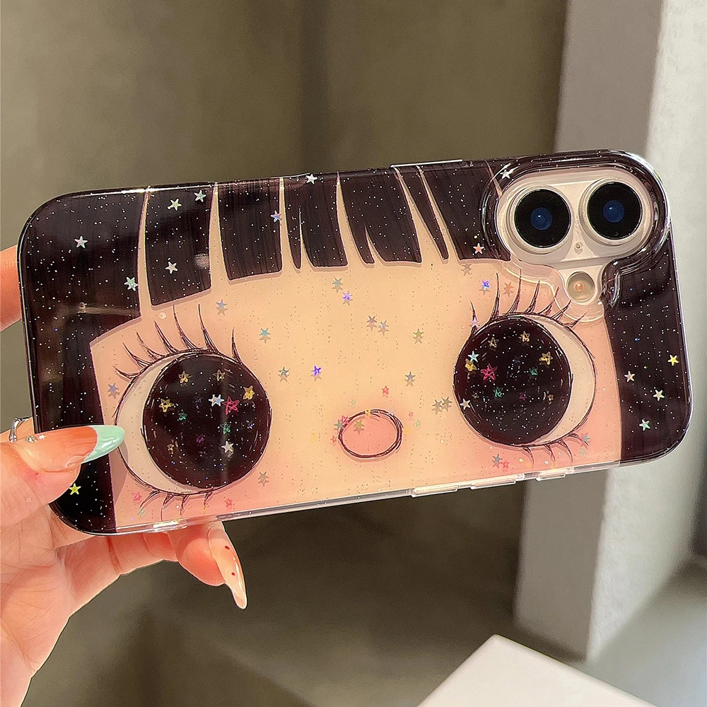 Cartoon Anime Glänzende Augen Niedliche Handyhülle für iPhone 17 16 15 14 13 18 Pro Max Mädchen Glitzernde Große Augen Rückseiten-Handyhülle Capa – Detail 11