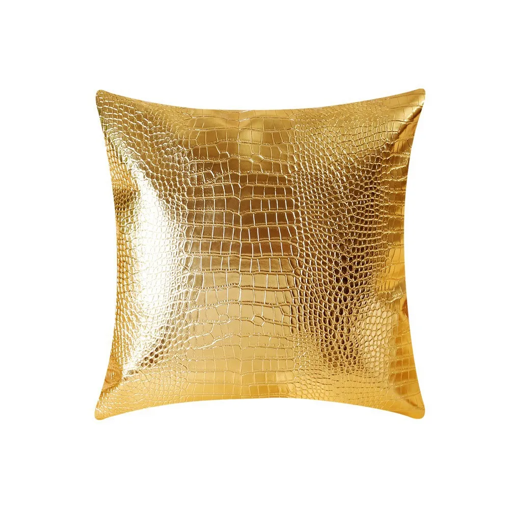 1PCS Leather Pillowcase, Crocodile Grain Throw Cushion Cover, Size 45x45cm, Gold Silver Color, Waterproof Back Pillow Cover