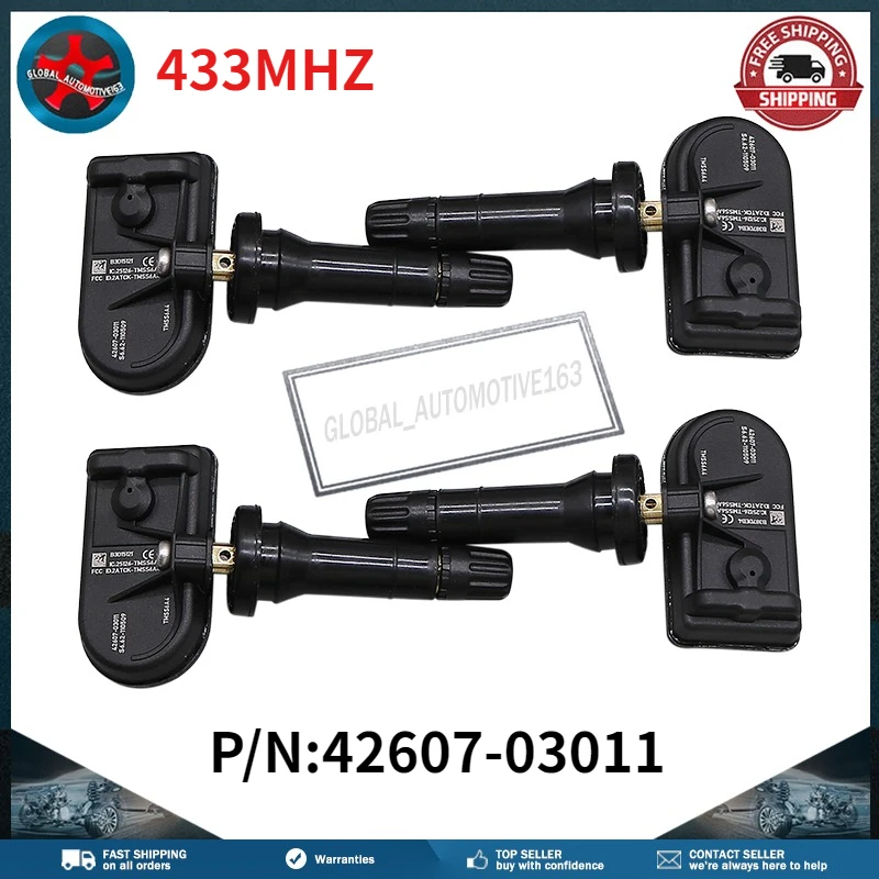 

4PCS Tire Pressure Monitor Sensor 433MHz 42607-03011 TPMS Sensor 4260703011 For Toyota BZ3 2023/01-2024/12