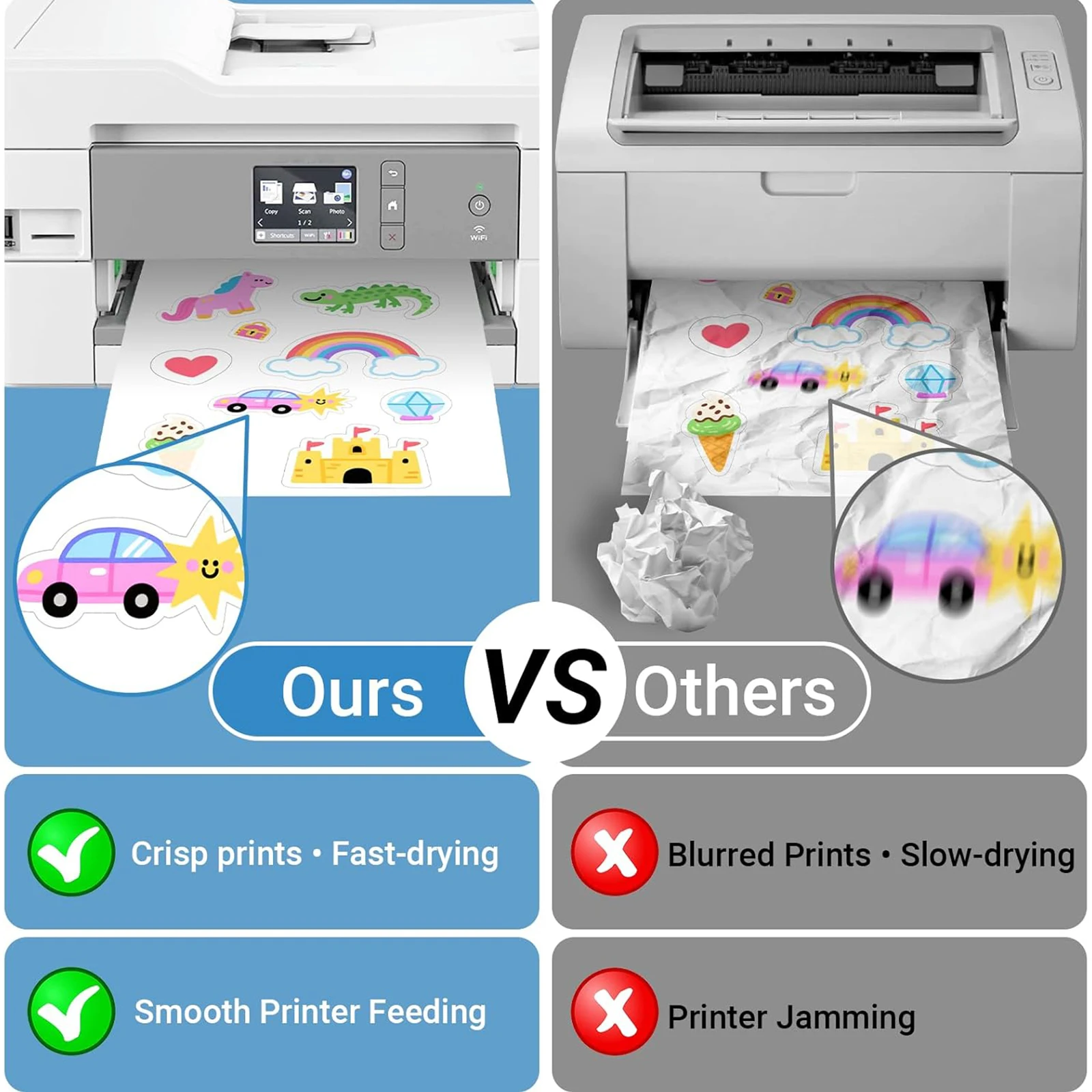 50 Sheets A4 Matte White Vinyl Sticker Sheets 8.3x11.7 inch Self-adhesive Waterproof Label Compatible with Inkjet & Laser Printe view 6