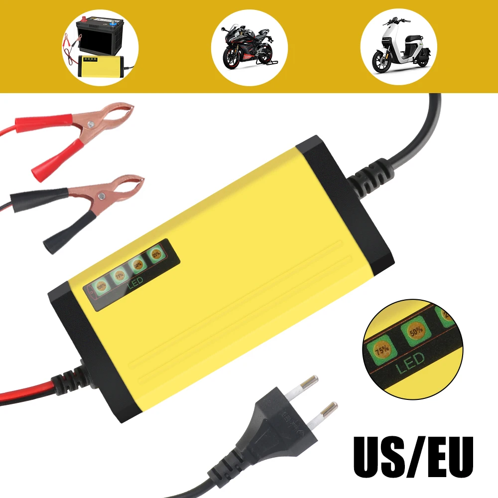 220V Power Puls Repair Charger 12V 2A Moto Truck Battery Charger Car Battery Charger Wet Dry Lead Acid Battery LED Display