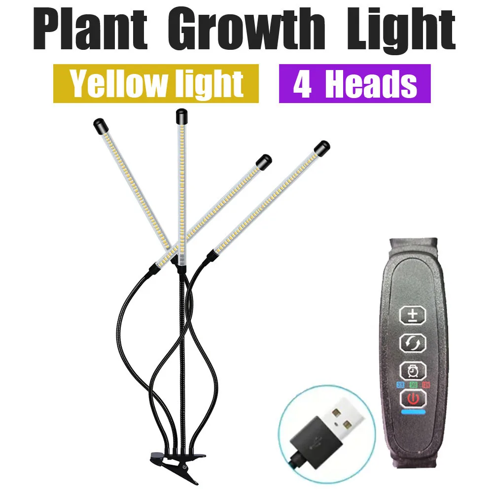 Clip Plant Lamp, LED Full Spectrum Growth Lamp, USB Warm White Light, Timing Dimming.