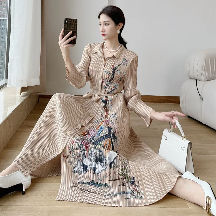 

ALSEY плиссированное женское платье с принтом и талией для пожилых людей, темпераментная юбка средней длины с завязками и пряжкой, новинка лета 2021, новинка лета