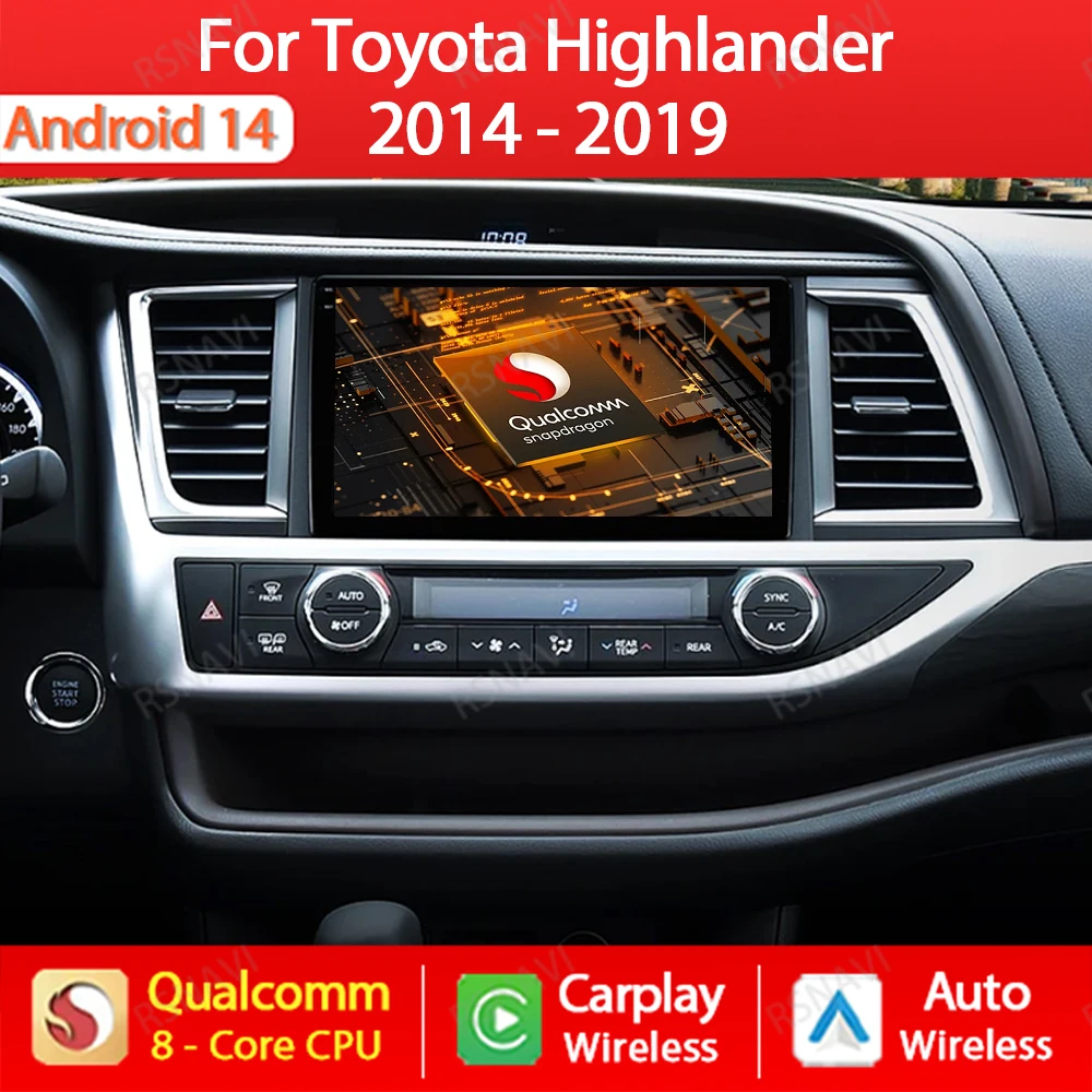 Android 14 Car Radio For Toyota Highlander 2014 2015 2016 2017 2018 2019 Carplay Auto Multimedia Video Player 4G WIFI GPS NAVI