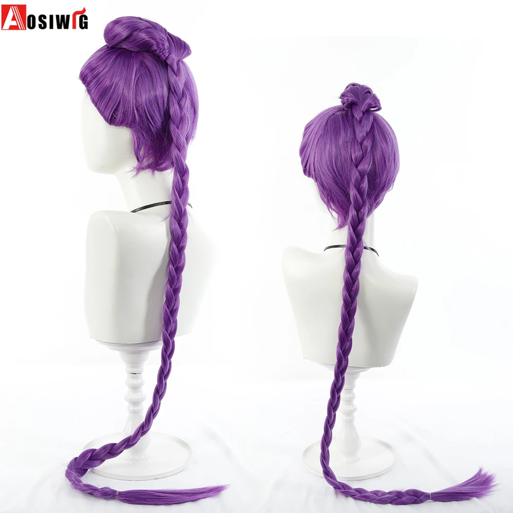 Aosiwig الأرجواني النمر كليب ذيل حصان واحد شعر مستعار اصطناعي مضفر | فيلم الرسوم المتحركة لشخصية KPop شيطان الصيادين رومي شعر مستعار تأثيري #3