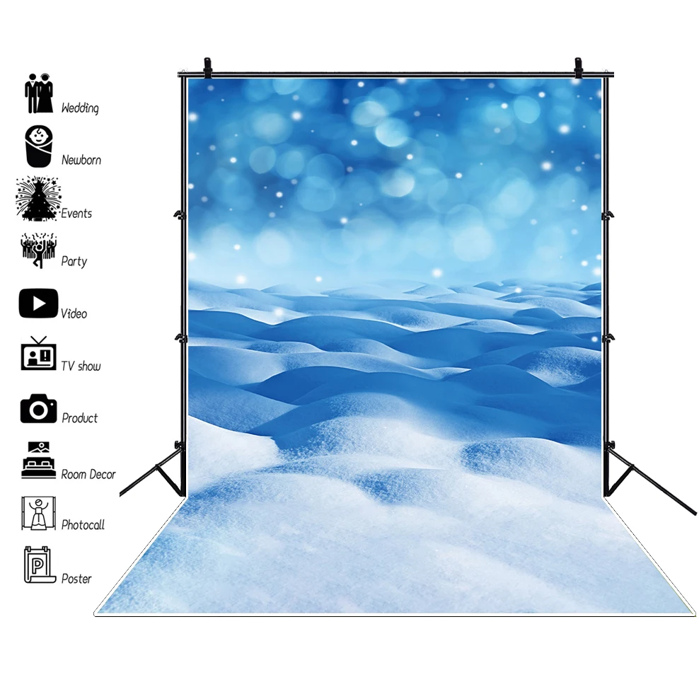 Laeacco Dreamy Winter Forest Snow Frozen Ice Blue Bokeh Photography Background Newborn Child Portrait Backdrop For Photo Studio