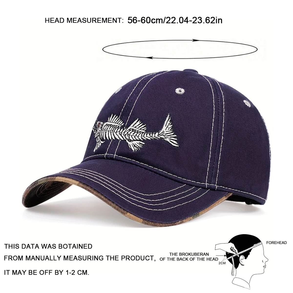 Unisex Fish Bone Embroidery Baseball Caps Spring and Autumn Outdoor Adjustable Casual Hats Sunscreen Hat