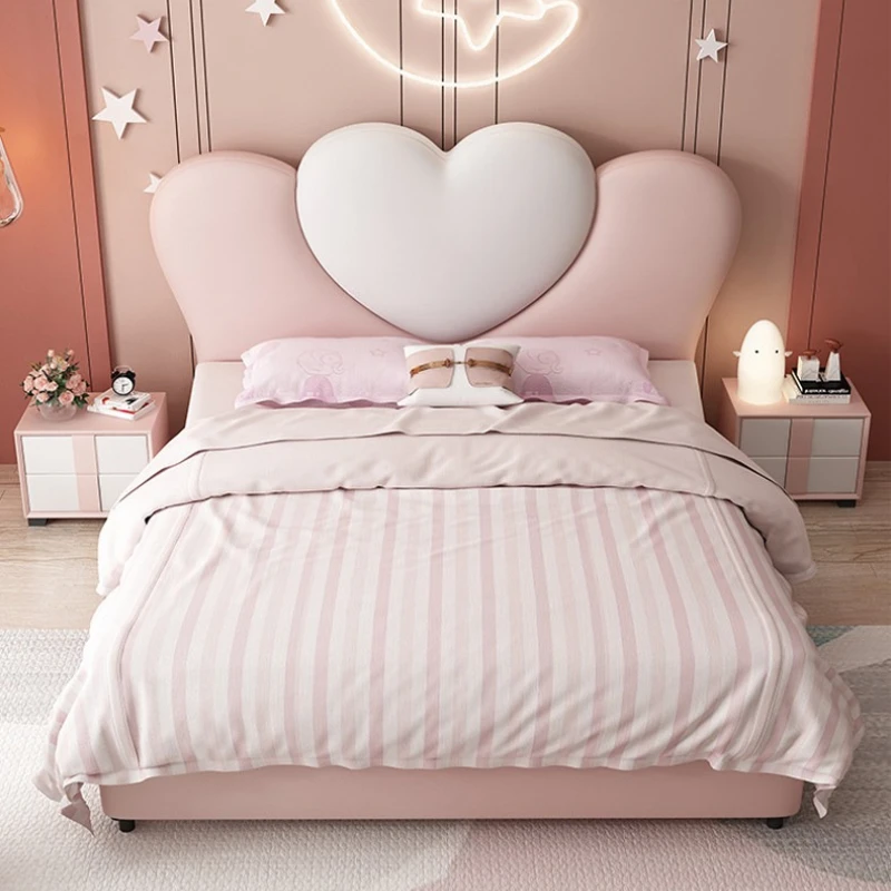 

girl pink Bed Princess comfortable Modern Simplicitysolid wood bedroom beds 150x200m Single soft кровать bedroom furniture