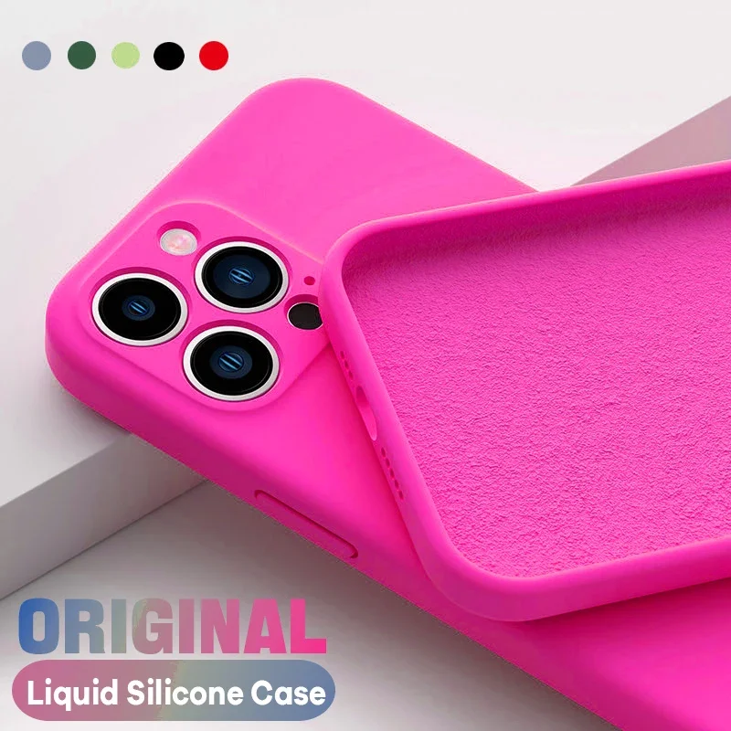 Funda de silicona líquida para iPhone, carcasa suave a prueba de golpes, Color sólido, moda, 15, 14, 13, 11, 12 Pro Max, Mini, 14 Plus, XR, X, XS Max