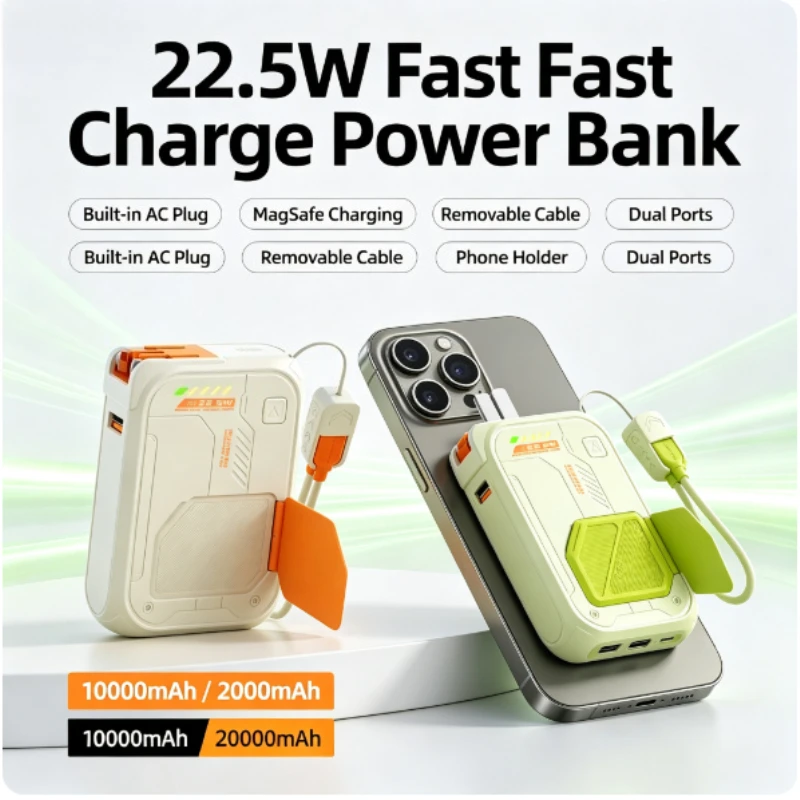 New Magnetic Wireless Super Fast Charging 20000mAh Power Bank AC Plug Mobile Power Supply Suitable for IPhone Xiaomi Samsung