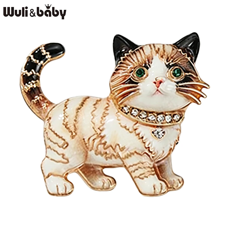 Wuli&baby Lovely Cat Brooches For Women Unisex 5-color Rhinestone Cute Kitty Animal Pets Casual Party Brooch Pin Gifts