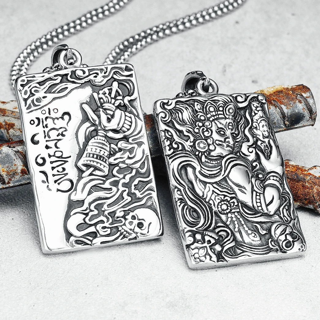 Ancient Exorcism Pendant Patronus Necklace Stainless Steel Retro Mythical Amulet Tag Men Chain Punk Rock Male Biker Jewelry Gift
