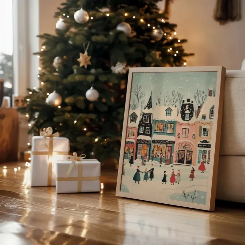 1pc frameless Canvas Painting Christmas Prints Poster Wall Art Cute Winter Village Prints Christmas Decor Cozy Season Print Hell