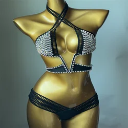 2022 wenus nowy w kształcie litery V wykonany ręcznie w czystym kolorze diamentowe inkrustowane trójkątne bikini hollow design wysokiej jakości diamentowe bikini