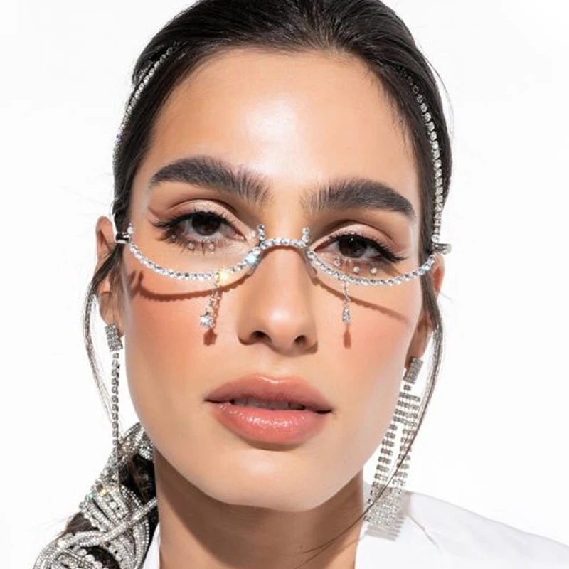 Stonefans Pendant Glasses Frame Designer Luxury Retro Sunglasses Boho Without Lens Women\'s Accessories Eyes Glasses Face Jewelry