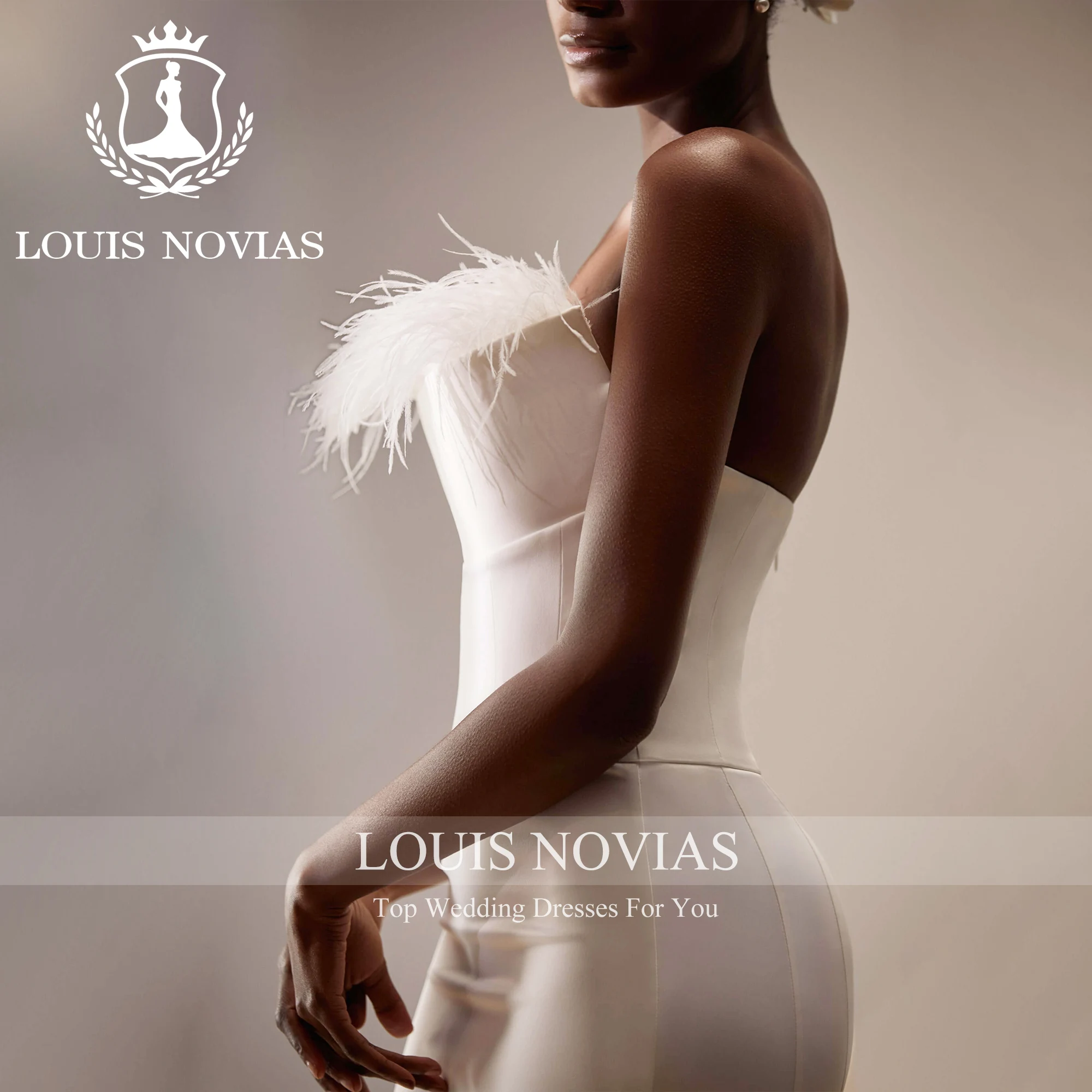 LOUIS NOVIAS Mermaid Wedding Dresses New Arrival Classic Strapless Feathers Sheath Trumpet Wedding Gown Vestidos De Novia