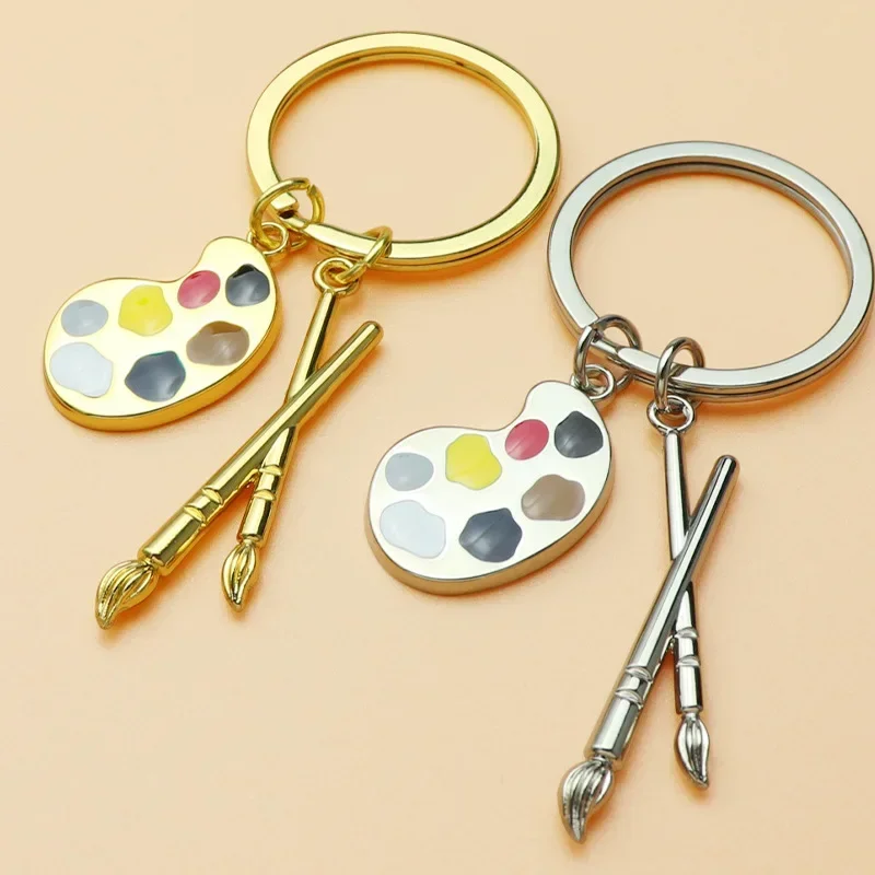 GEFENSI Creative Pendant Oil Painting Palette Keychain Painted Brush Pendant Art Major Graduation Souvenir Small Cute Boy Girl G