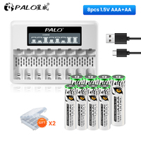 PALO 1.5V AA AAA Rechargeable Li-Ion Battery AAA AA Lithium ion Batteies With LCD USB USB Charger for 1.5V AA AAA Battery