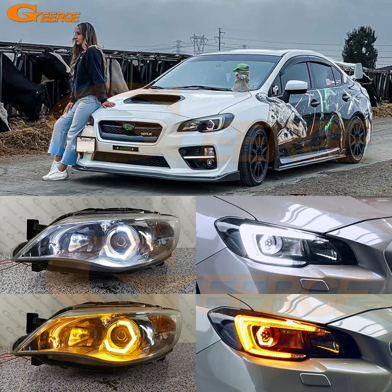 

For Subaru Impreza WRX STI Ultra Bright Switchback White Amber Day Light Turn Signal Cotton Hex LED Angel Eyes Halo Rings