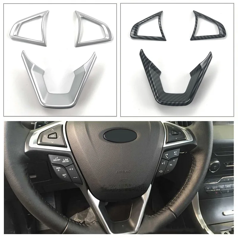 Fit For Ford Fusion Mondeo Edge S-Max Accessories 2015 2016 2017 2018 ABS 3pcs Carbon Fiber Color Steering Wheel Cover ABS