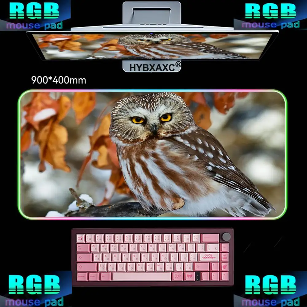 

800X400MM HYBXAXC Mouse Pad RGB Gaming Mouse Pad Desk Mat HD Gamer Large LED Light XXL Cute Animal Owl Gaming RGB Mouse Pad