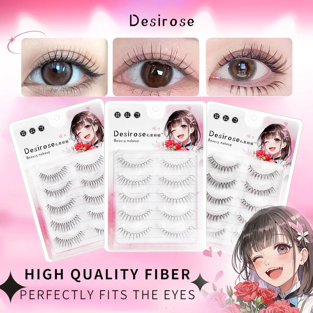 Extensões de cílios longos naturais, 5 pares, cílios cosplay de fadas, adequados para maquiagem diária e namoro, reutilizáveis.