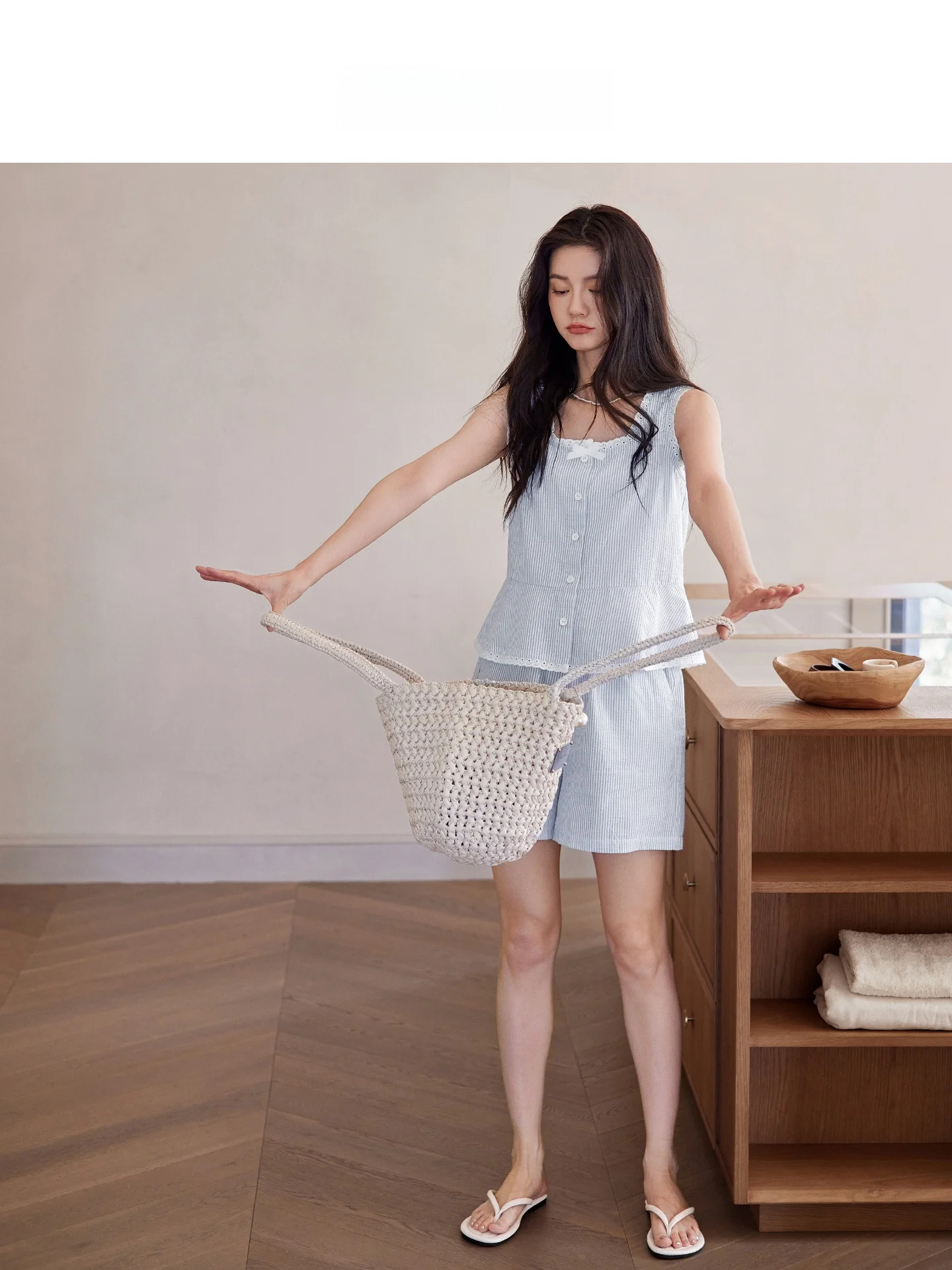 baiyan-cool-feeling-modal-cotton-sleepwear-women's-summer-sleeveless-shorts-home-clothes-casual-refreshing-girl-open-cardigan