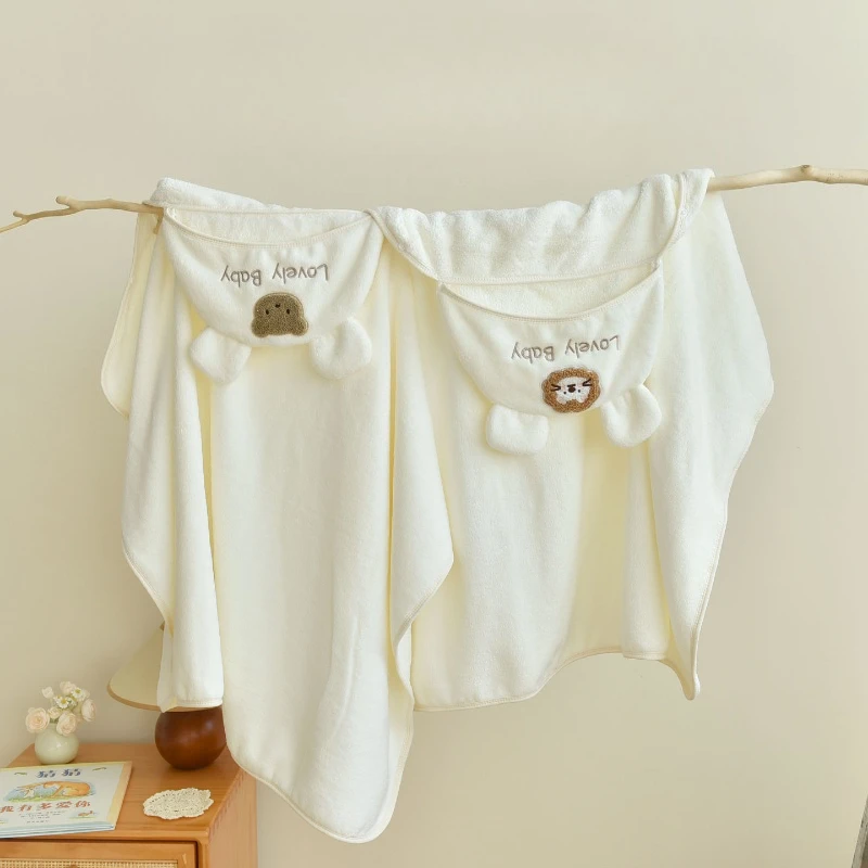 

Baby Bath Towel with Hooded Poncho Coral Fleece Absorbent Quick Dry Non-Shedding Soft Bath Wrap for Newborn To Kindergarten