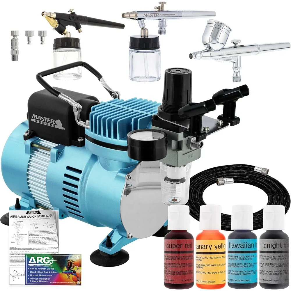 

Cake Airbrush Decorating Kit with Air Compressor 3 Airbrushes Gravity Siphon Feed Food Coloring