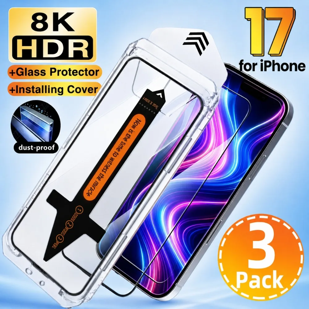 

3Pcs High Clear Tempered Glass For iPhone 17 16 15 14 Pro Max Air 17e 16e 15 14 Plus 13 12 11 Pro Dust Free Installation Glass