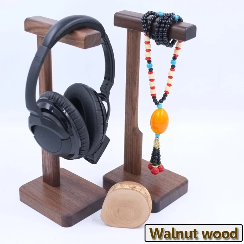 แผ่นไม้วอลนัทสีดำขาตั้งหูฟังอเนกประสงค์สำหรับนักเล่นเกมหูฟังเกมเครื่องประดับฐานแบบหนา