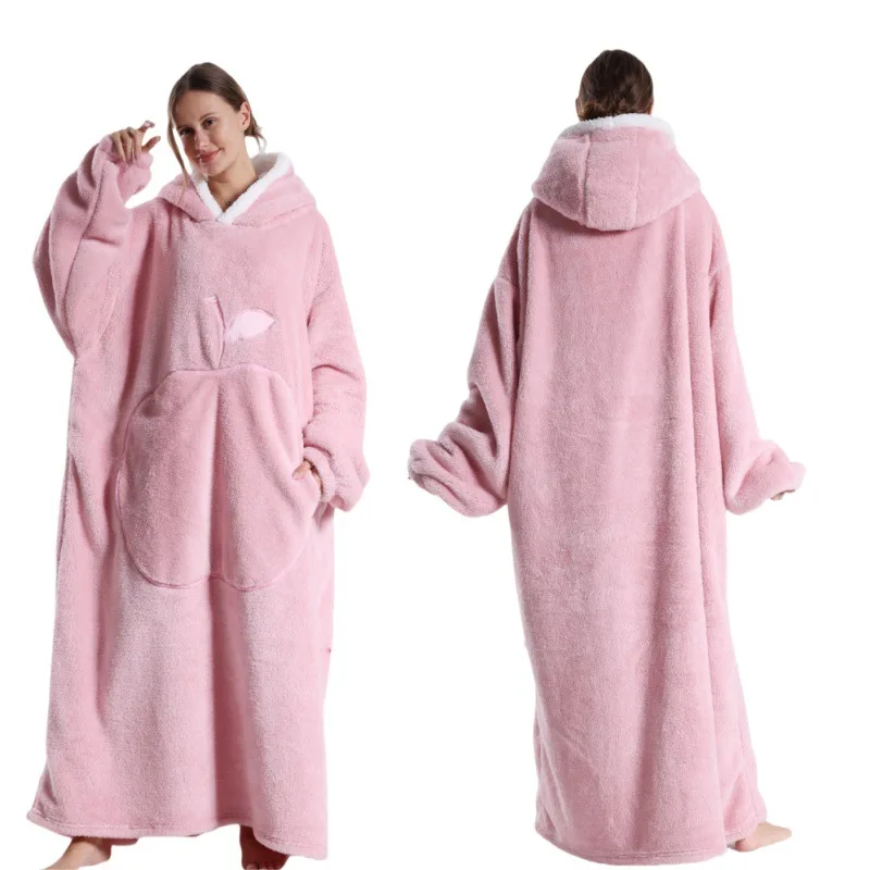 Damen Herbst Winter Fleece Tragbarer Decken-Bademantel Mädchen Damen Loungewear Weiche Warme Nachthemd Teenager Lose Übergrößen-Pyjamas – Detail 32