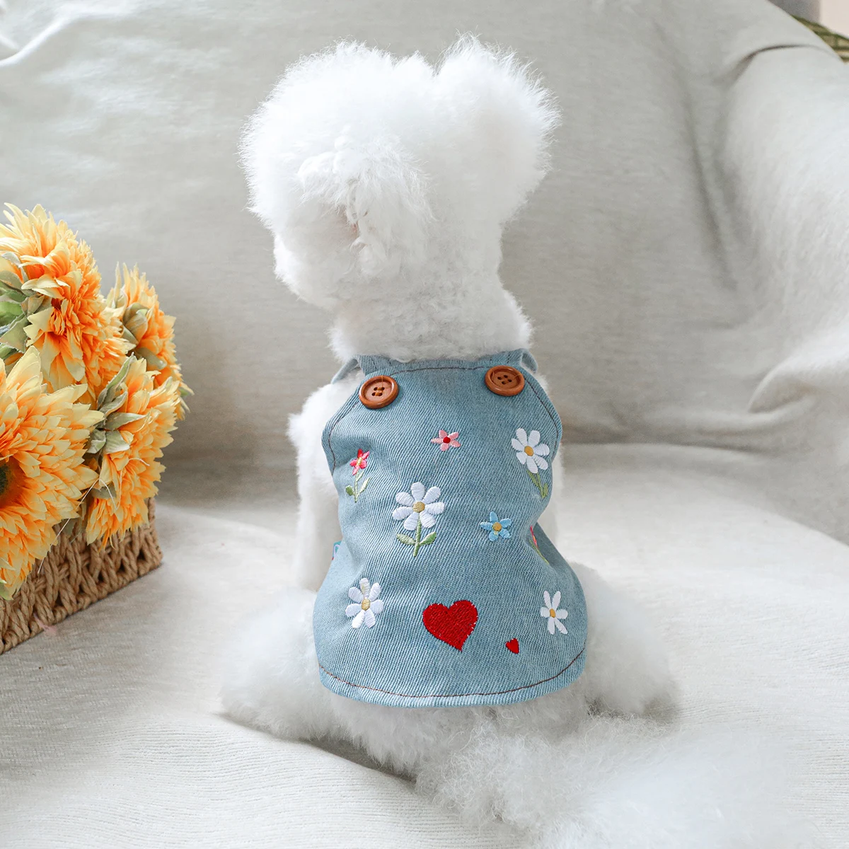 1PC Pet Clothing Spring and Autumn Cowboy Strap Flower Sweetheart Cowboy Skirt Suitable for Small and Medium sized Dogs