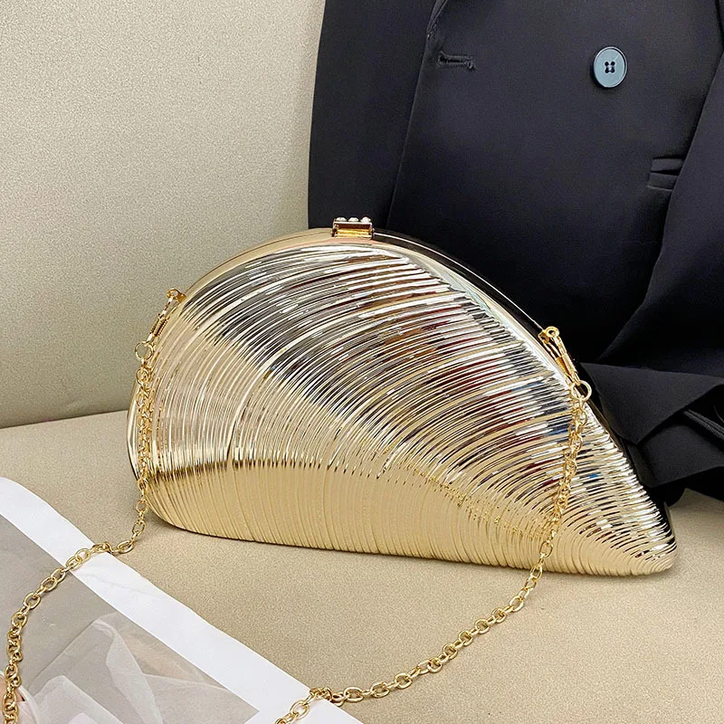 

Fashion Acrylic Shell Clutch Bag for Women Chains Shoulder Crossbody Bags Luxury Mettalic Evening Party Purses Lady Handbag