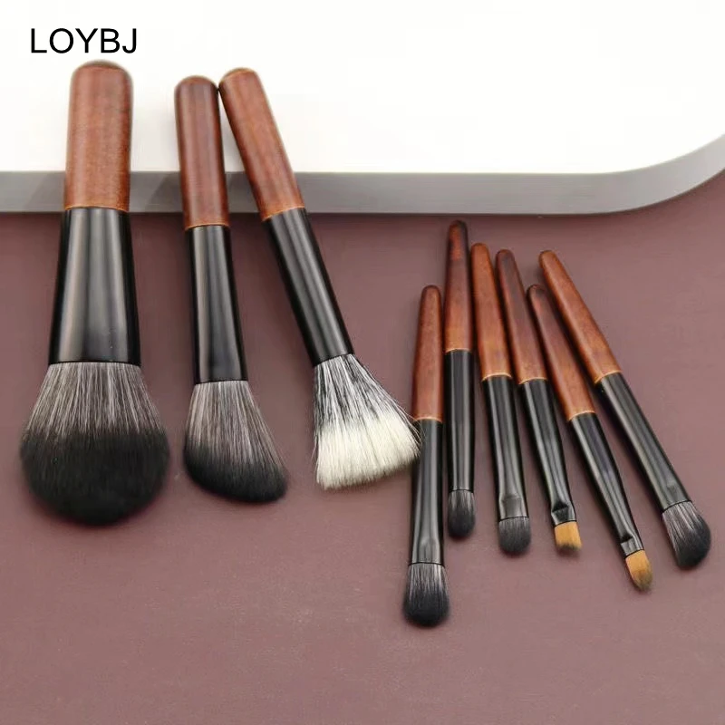 LOYBJ 9pcs Protable Makeup Brushes Set Mini Cosmetic Brush Powder Foundation Blush Blooming Eyebrow Eyeshadow Blending Brush Kit