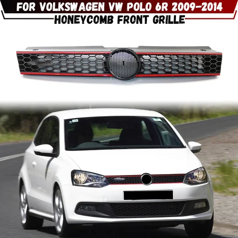 GTI 스타일 자동차 프론트 센터 그릴 벌집 메쉬 프론트 라디에이터 레이싱 그릴 For Volkswagen VW POLO 6R 2009-2014